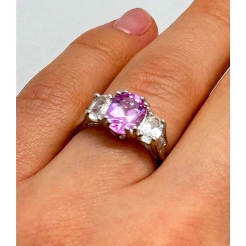 925 STERLING SILVER PINK & WHITE SPINEL RING SIZE 6